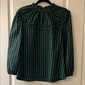 Draper James Green Black Ruffled Bib Collar Blouse